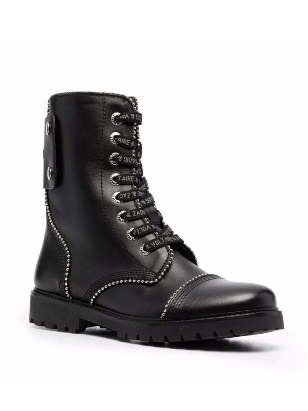 Zadig & Voltaire Joe Studs Boots Black Leather Lace Up Zip Logo